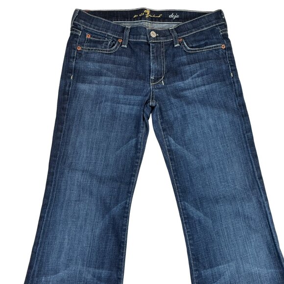 7 For All Mankind Dojo Flare Jeans Womens Size 28 Dark Wash Cotton Blend USA-Mad - Picture 8 of 12